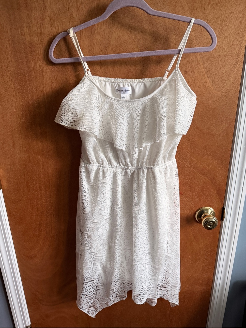 Emerald Sundae White Lace Ruffle Mini Dress